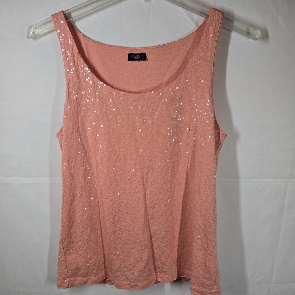 Talbots‎ Petites Sleeveless Sequin Tank Top Coral Peach  Size Petite Small Chic